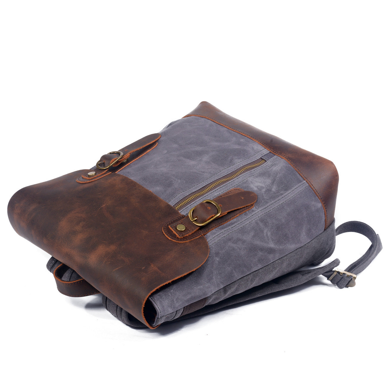 Leisure Vintage Waterproof Leather Canvas Backpack 659LA-Leather Canvas Backpack-Black-Free Shipping Leatheretro