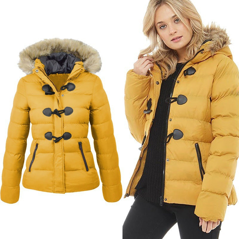 Casual Cotton Women Short Overcoats for Women-Yellow-S-Free Shipping Leatheretro