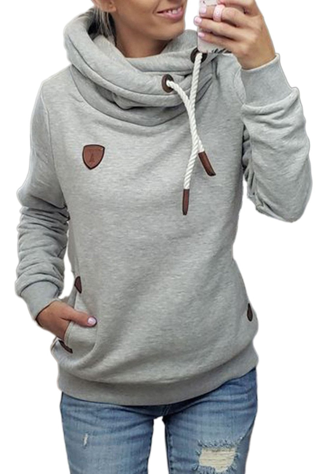 Casual Drawstring Hoddies with Hat-Sweater&Hoodies-Gray-S-Free Shipping Leatheretro