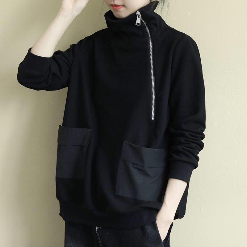 Black Plus Sizes Warm Long Sleeves Casual Hoodies-Black-L 45-55kg-Free Shipping Leatheretro