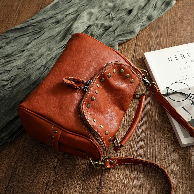 Vintage Rivet Design Genuine Leather Crossbody Handbags 3202-Handbags-Yellow-Free Shipping Leatheretro