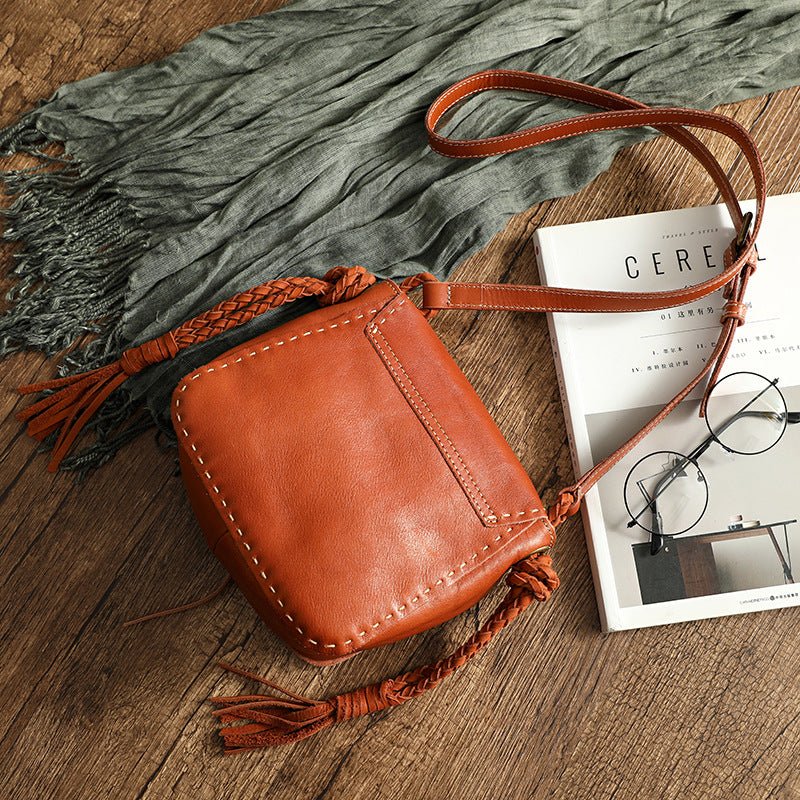 Handmade Vege Tanned Leather Tassels Design Bag 32023-Handbags, Wallets & Cases-Yellow-Free Shipping Leatheretro