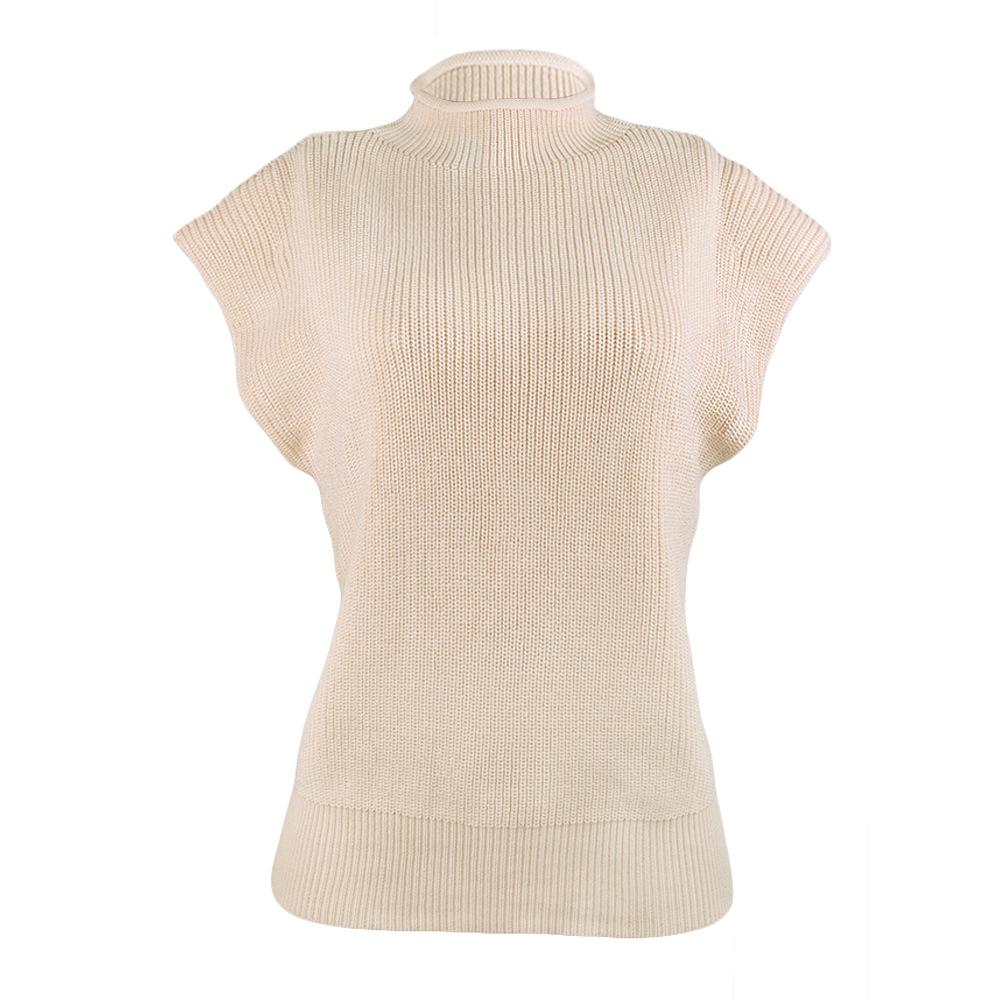 Women High Neck Sleeveless Knitting Top Sweaters-White-S-Free Shipping Leatheretro