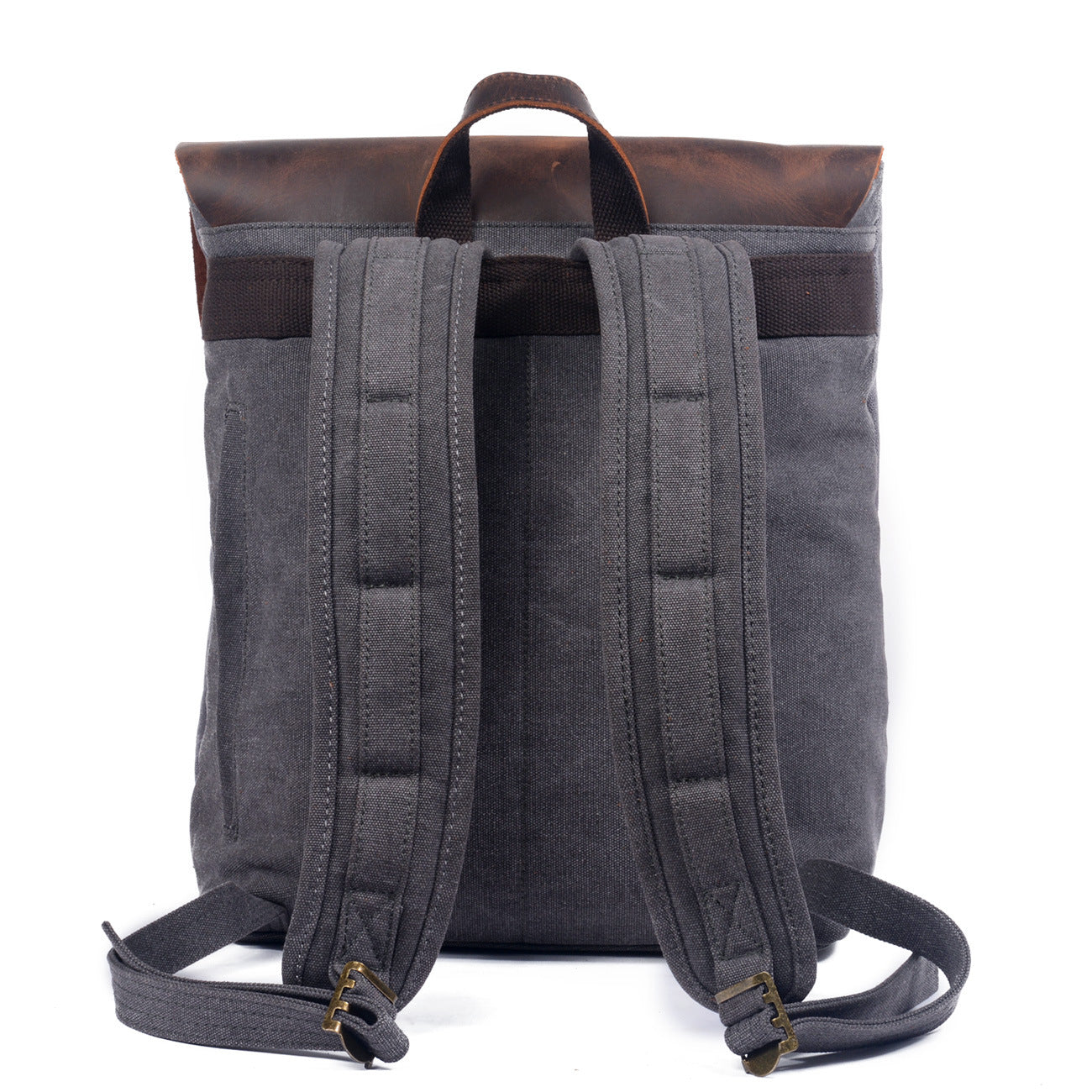 Leisure Vintage Waterproof Leather Canvas Backpack 659LA-Leather Canvas Backpack-Black-Free Shipping Leatheretro