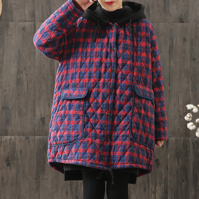 Winter Cotton Women Plus Sizes Overcoats-Outerwear-Red-L-Free Shipping Leatheretro