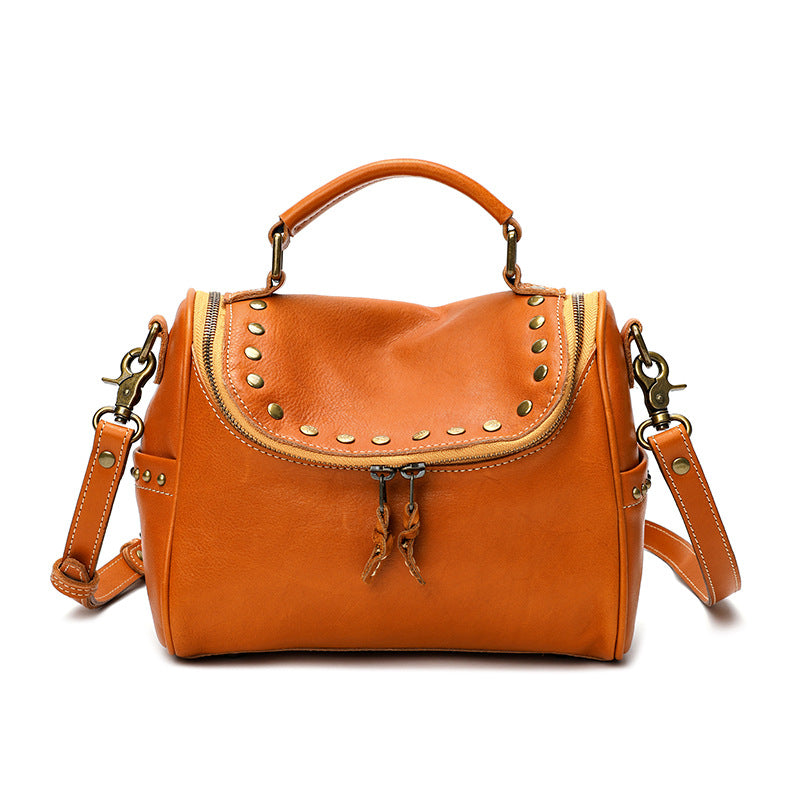 Vintage Rivet Design Genuine Leather Crossbody Handbags 3202-Handbags-Yellow-Free Shipping Leatheretro