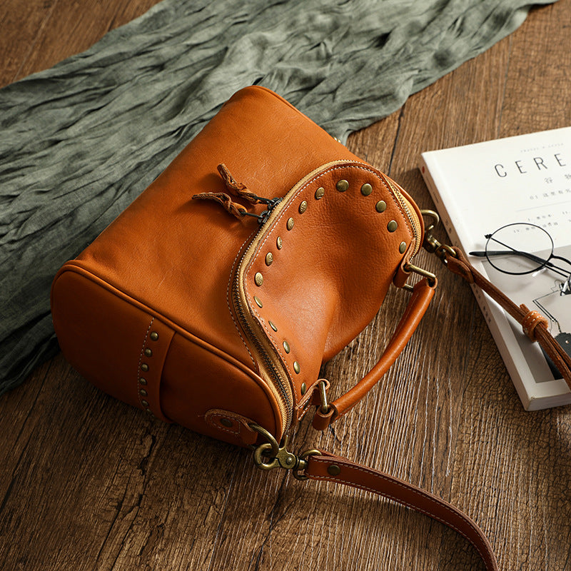 Vintage Rivet Design Genuine Leather Crossbody Handbags 3202-Handbags-Yellow-Free Shipping Leatheretro