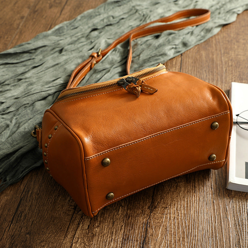 Vintage Rivet Design Genuine Leather Crossbody Handbags 3202-Handbags-Yellow-Free Shipping Leatheretro