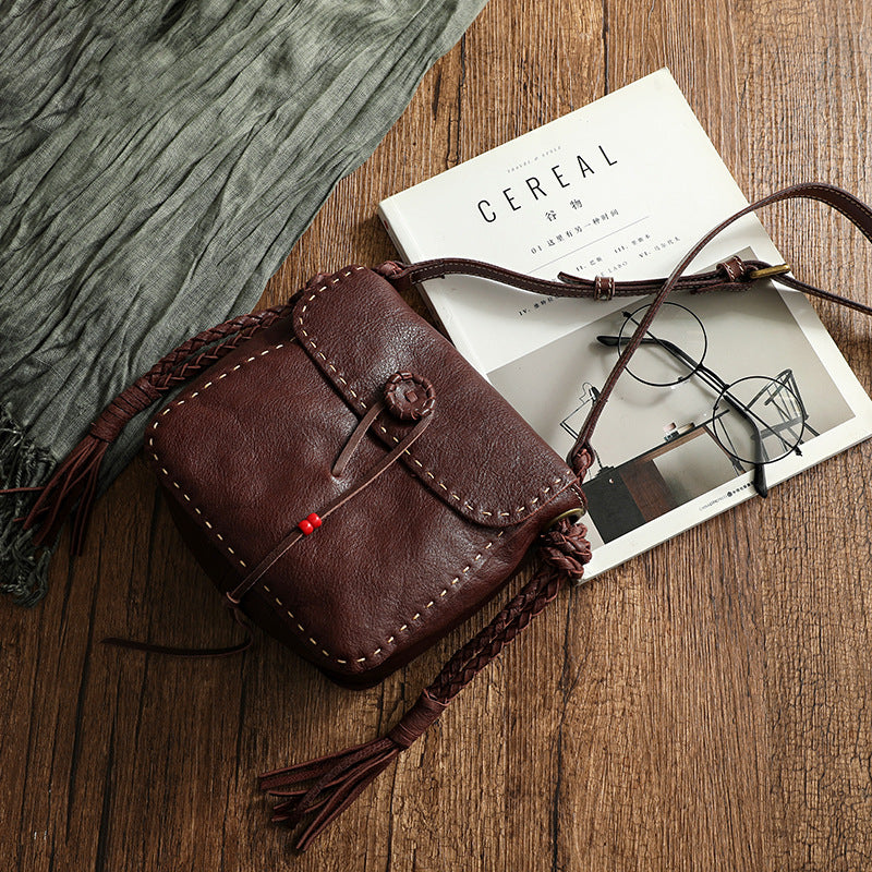 Handmade Vege Tanned Leather Tassels Design Bag 32023-Handbags, Wallets & Cases-Yellow-Free Shipping Leatheretro