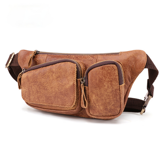 Vintage Men Outdoor Leather Waist/Chest Bag J6469-Leather Waist Bag-Brown-Free Shipping Leatheretro