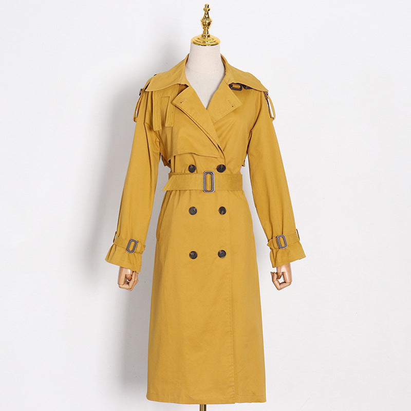 Fashion Laced Up Long Wind Coats for Women-Coats & Jackets-Yellow-XS-Free Shipping Leatheretro