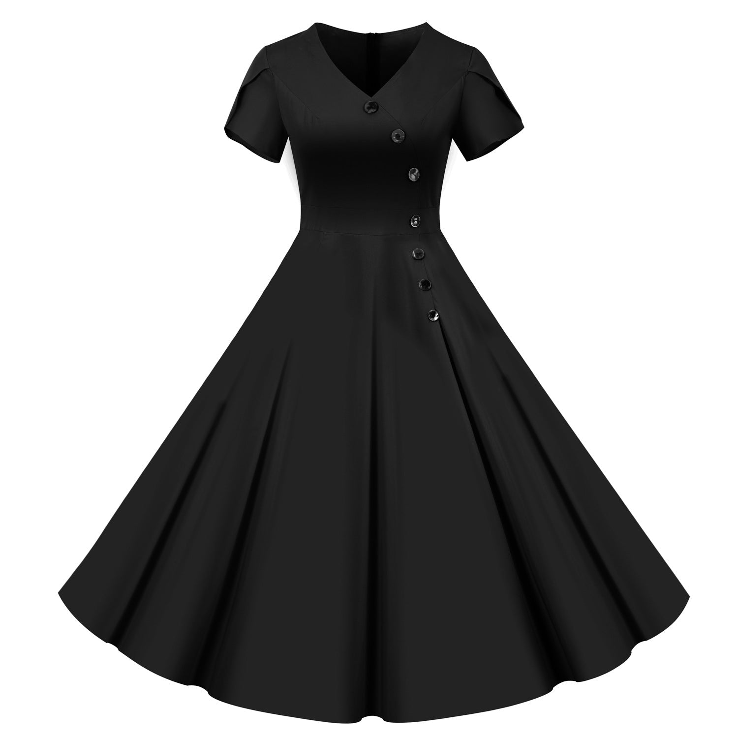Vintage Short Sleeves Women Dresses-Black-S-Free Shipping Leatheretro