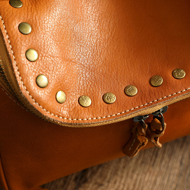 Vintage Rivet Design Genuine Leather Crossbody Handbags 3202-Handbags-Yellow-Free Shipping Leatheretro