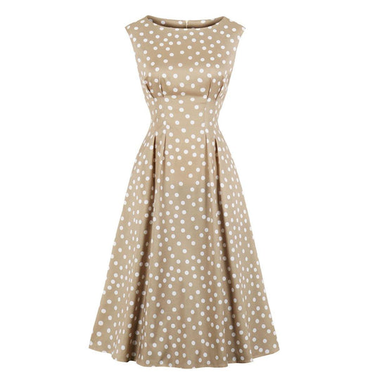 Women Summer Dot Print Retro Dresses-Vintage Dresses-Apricot-S-Free Shipping Leatheretro