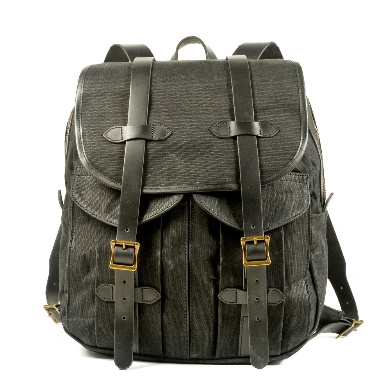 Vintage Leisure Leather Canvas Outdoor Mountain-climbing Backpack 5023-Backpacks-Black-Free Shipping Leatheretro