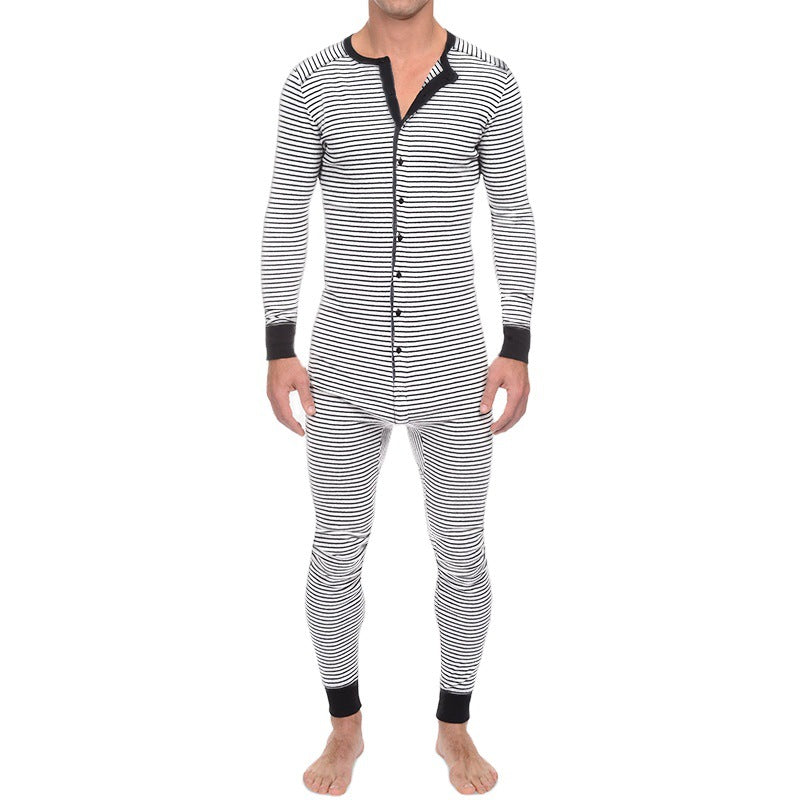 Casual Long Sleeves Jumpsuits Sleepwear for Men-Sleepwear & Loungewear-White-S-Free Shipping Leatheretro