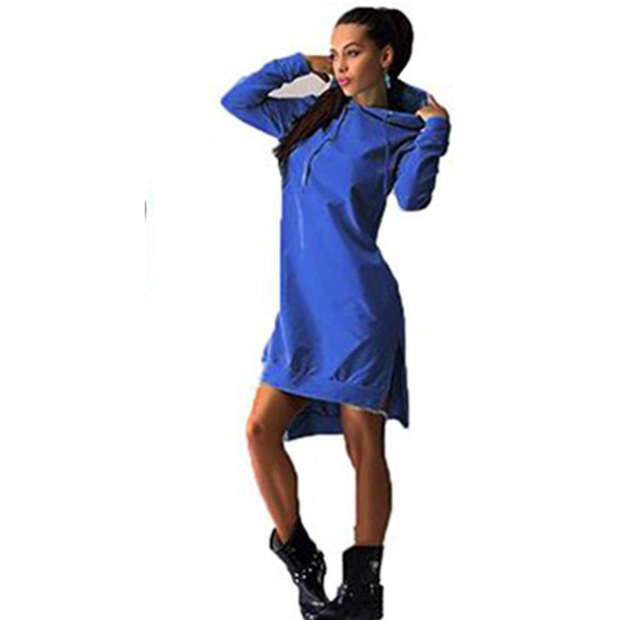 Women Autumn Long Sleeves Hoody Dresses-Mini Dresses-Dark Blue-S-Free Shipping Leatheretro