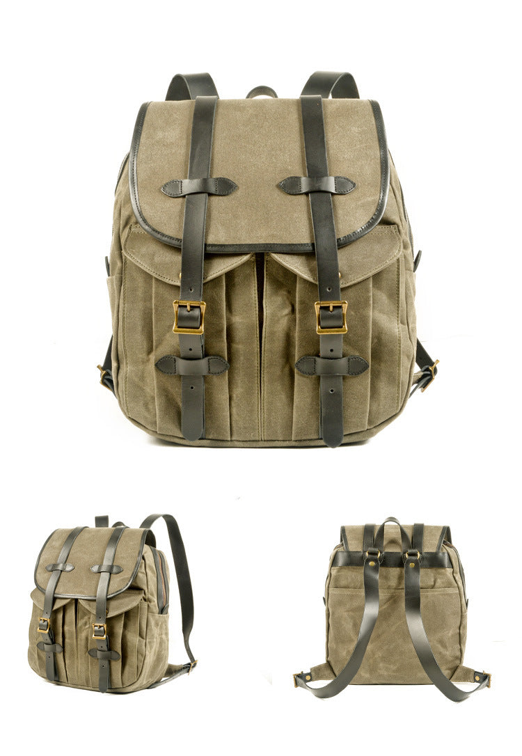 Vintage Leisure Leather Canvas Outdoor Mountain-climbing Backpack 5023-Backpacks-Black-Free Shipping Leatheretro