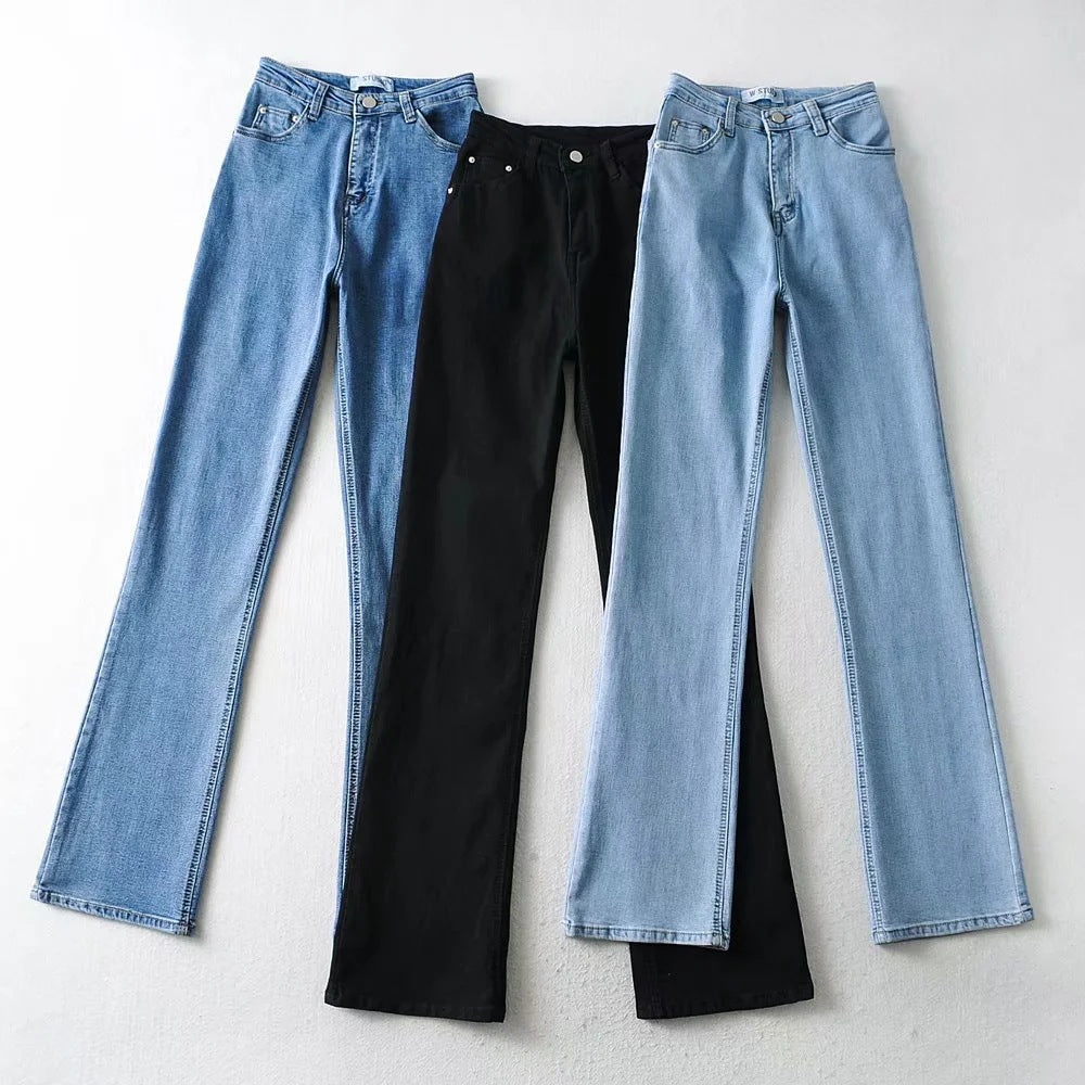 Casual High Waist Trumpet Women Long Jeans-Pants-Black-XS-Free Shipping Leatheretro