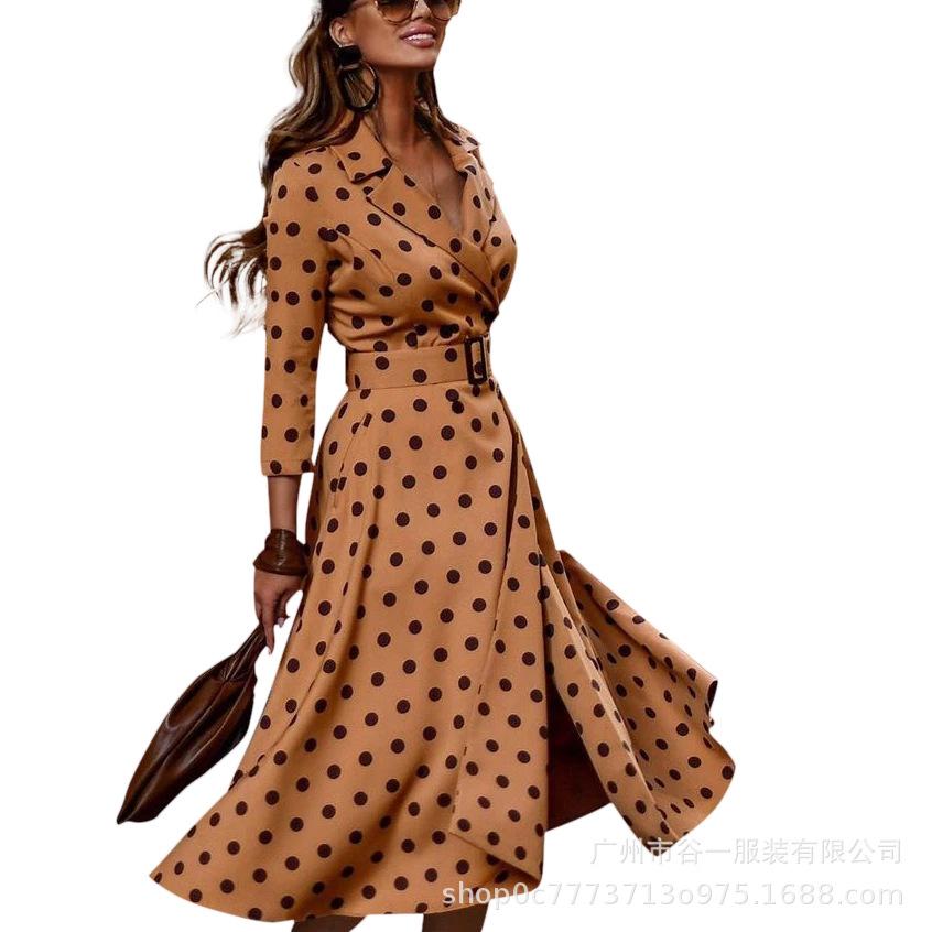 Casual Fashion Long Sleeves Dot Long Dresses-Maxi Dresses-The same as picture-S-Free Shipping Leatheretro