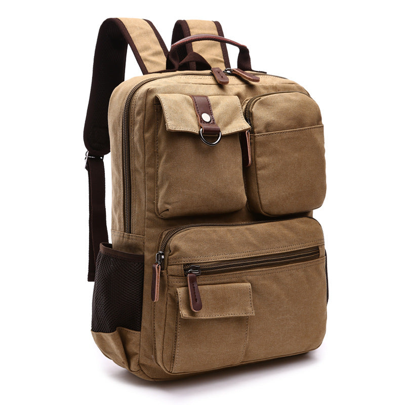 Casual Canvas Travel Student Backpack 8678-Backpacks-Khaki-Free Shipping Leatheretro