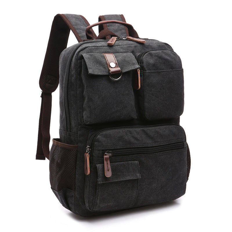 Casual Canvas Travel Student Backpack 8678-Backpacks-Black-Free Shipping Leatheretro