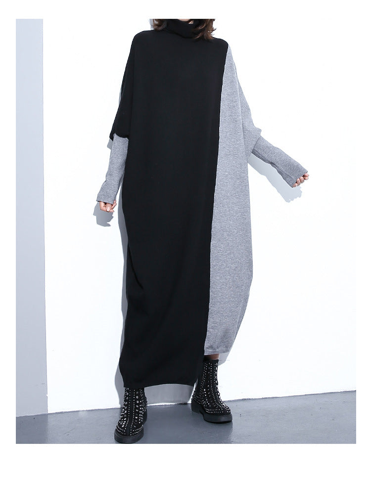 High Neck Knitting Bat Sleeves Irregular Cozy Long Dresses-Dresses-Gray-One Size-Free Shipping Leatheretro