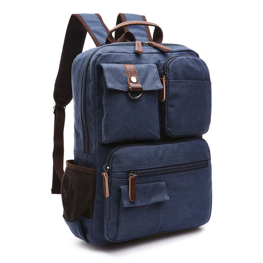 Casual Canvas Travel Student Backpack 8678-Backpacks-Dark Blue-Free Shipping Leatheretro