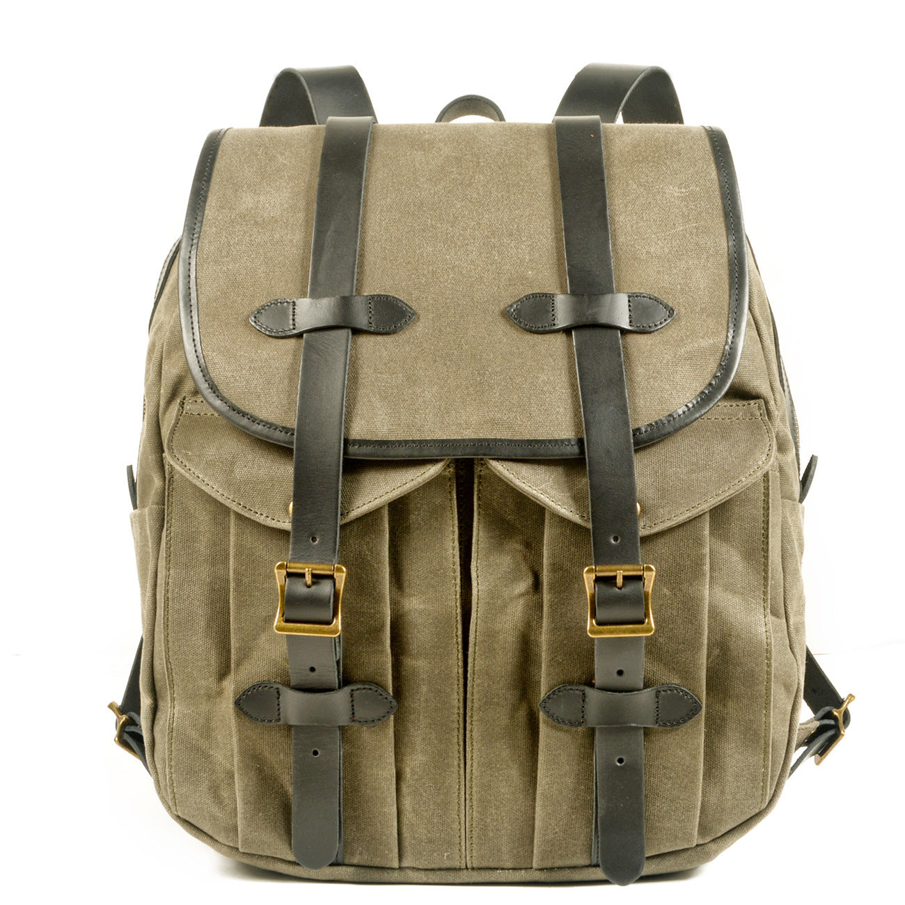 Vintage Leisure Leather Canvas Outdoor Mountain-climbing Backpack 5023-Backpacks-Army Green-Free Shipping Leatheretro