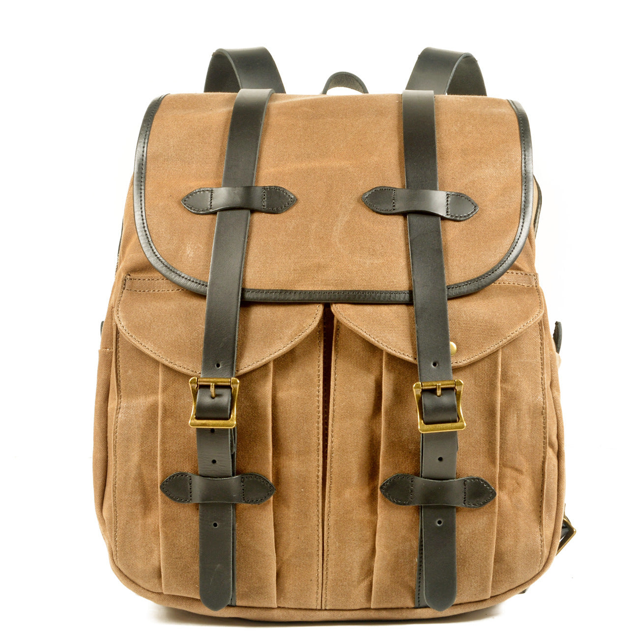 Vintage Leisure Leather Canvas Outdoor Mountain-climbing Backpack 5023-Backpacks-Khaki-Free Shipping Leatheretro