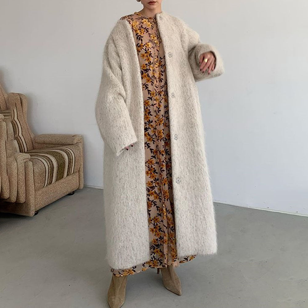 Women Knitting Winter Long Cozy Apricot Overcoat-Outerwear-Apricot-One Size-Free Shipping Leatheretro