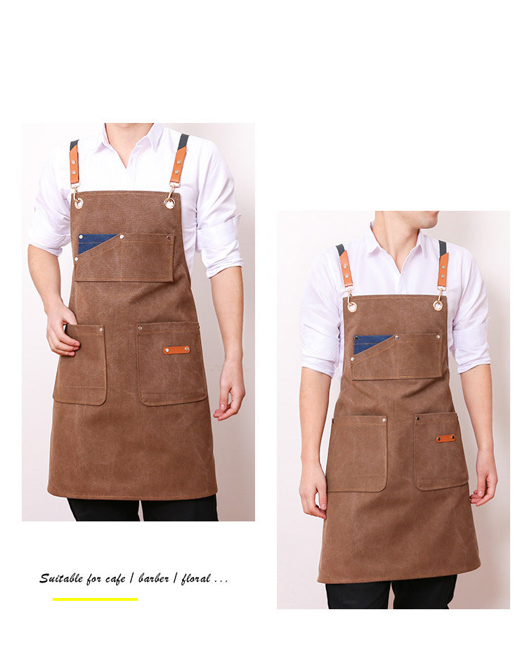Waxed Waterproof Canvas Aprons with Pockets 1936-Arpons-Dark Blue-Free Shipping Leatheretro