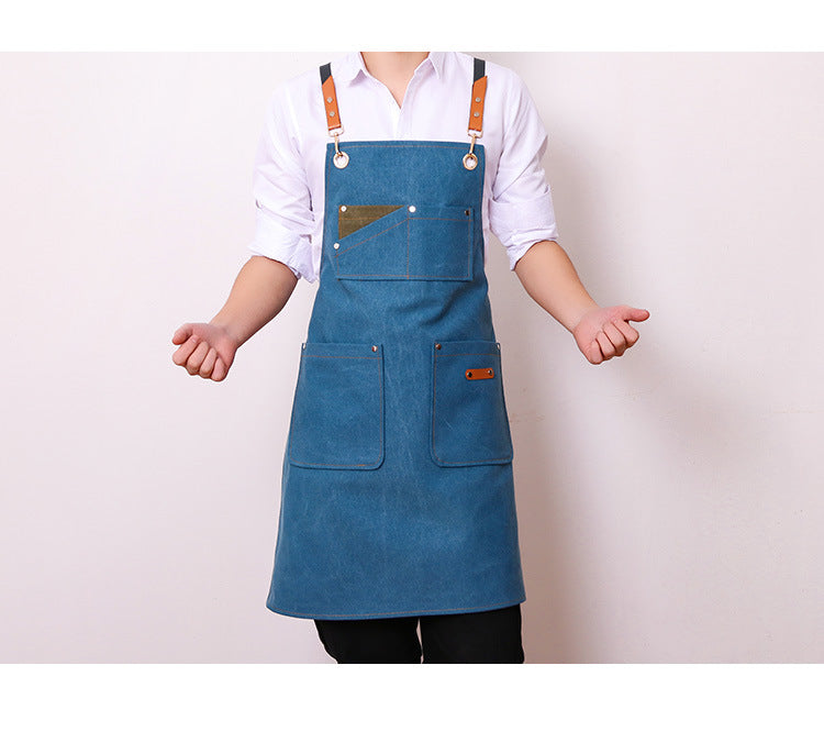 Waxed Waterproof Canvas Aprons with Pockets 1936-Arpons-Dark Blue-Free Shipping Leatheretro