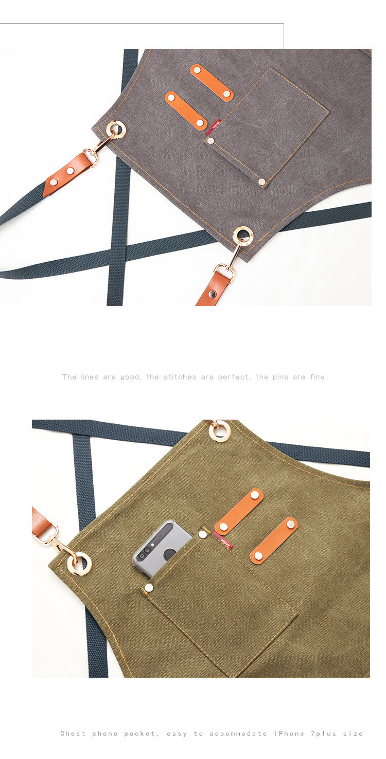 Demin Canvas Handmade Work Apron P247-Canvas Apron-Blue-Free Shipping Leatheretro