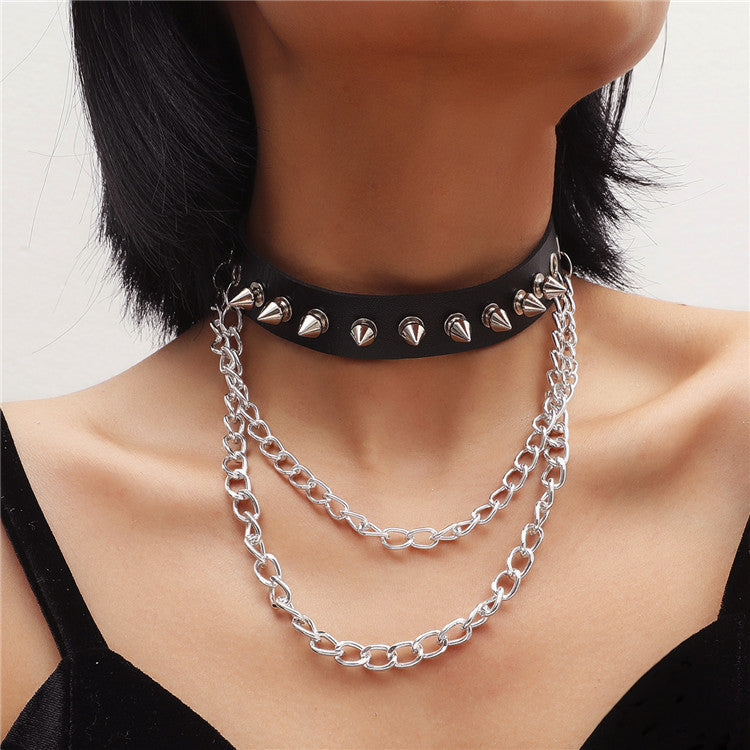 Black Punk Style Rivet Design Clavicle Chain-Necklaces-Black-Free Shipping Leatheretro