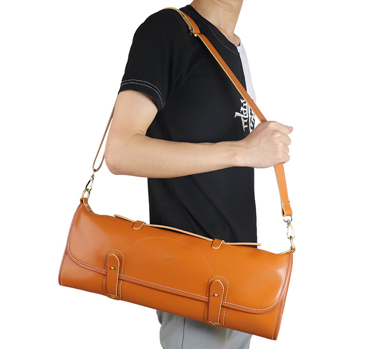 Gennine Leather Chef's Knife Roll Up Storage Bag-Leather Cases-Black-Free Shipping Leatheretro