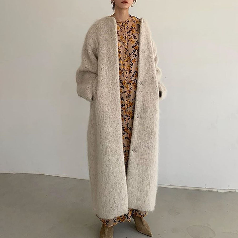 Women Knitting Winter Long Cozy Apricot Overcoat-Outerwear-Apricot-One Size-Free Shipping Leatheretro