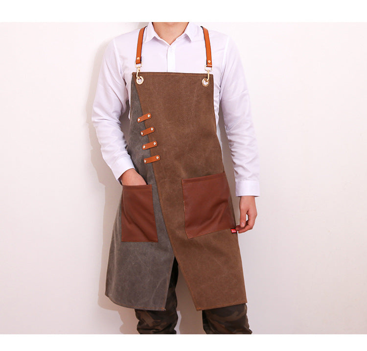 Heavey Duty Workman Demin Canvas Aprons P239-Leather Canvas Aprons-Gray Yellow-Shoulder-Free Shipping Leatheretro