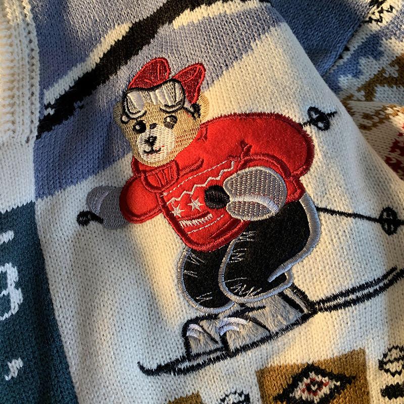 Winter Christmas Bear Casual Knitting Sweaters-Shirts & Tops-Red-S-Free Shipping Leatheretro