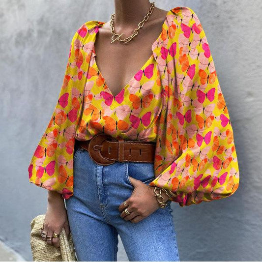 Summer Butterfly Long Sleeves Blouses-Shirts&Blouses-The same as picture-S-Free Shipping Leatheretro