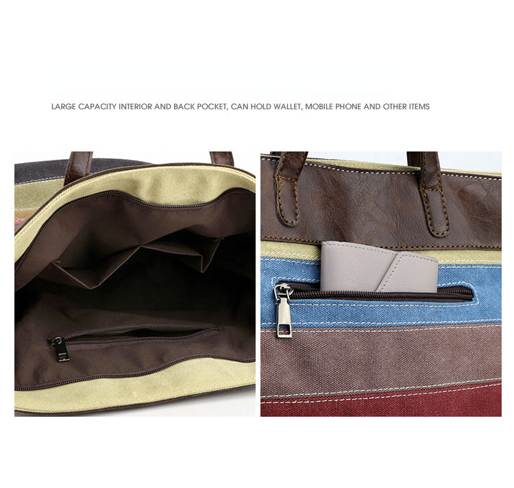 Rainbow Striped Design Canvas Tote Bags for Women 1660-Handbags-The same as picture-Free Shipping Leatheretro