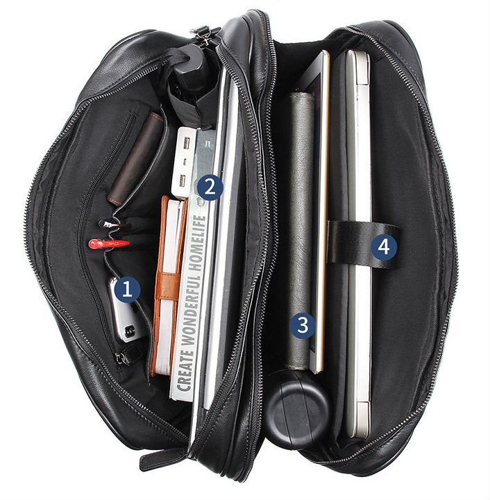 Black Cowhide Leather Briefcase for Men 7348-Briefcases-Black-Free Shipping Leatheretro