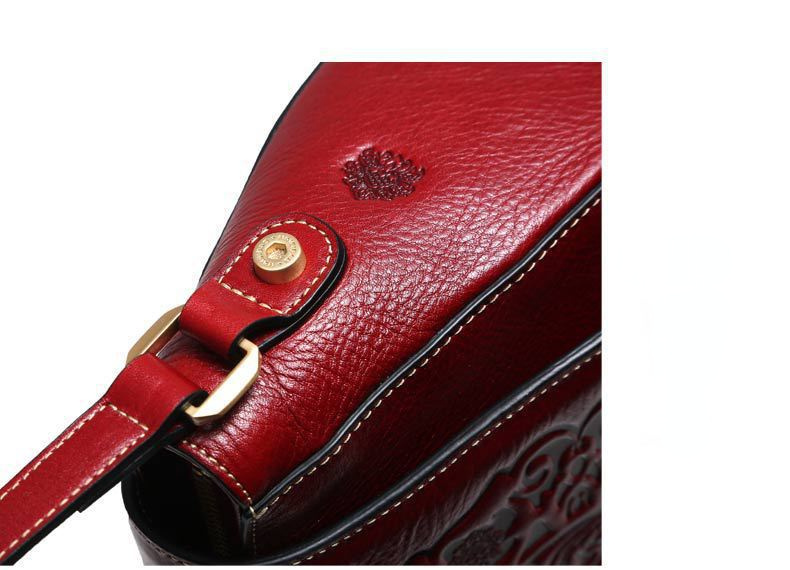 Vintage Cowhide Leather Totem Embossing Shoulder Handbags for Women-Leather Handbags for Women-Red-Free Shipping Leatheretro