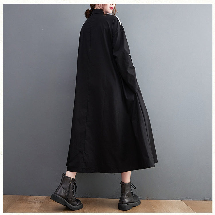 Casual A Line Plus Sizes Long Cozy Dresses-Dresses-Black-L-Free Shipping Leatheretro