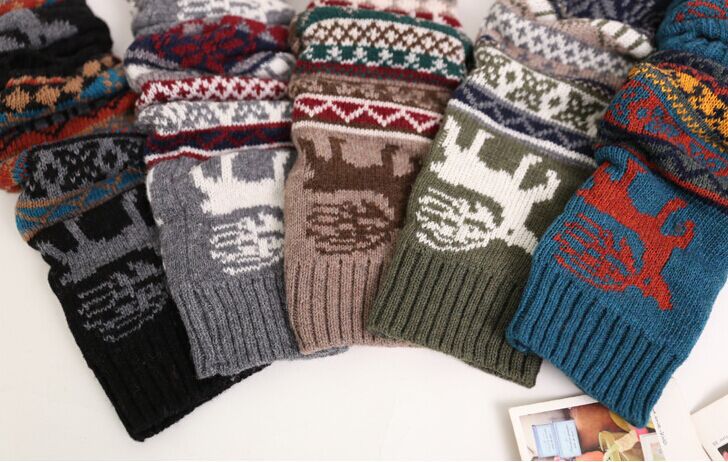 2 Pairs/Set Deer Designs Knitted Socks for Women-socks-Black-One Size-Free Shipping Leatheretro