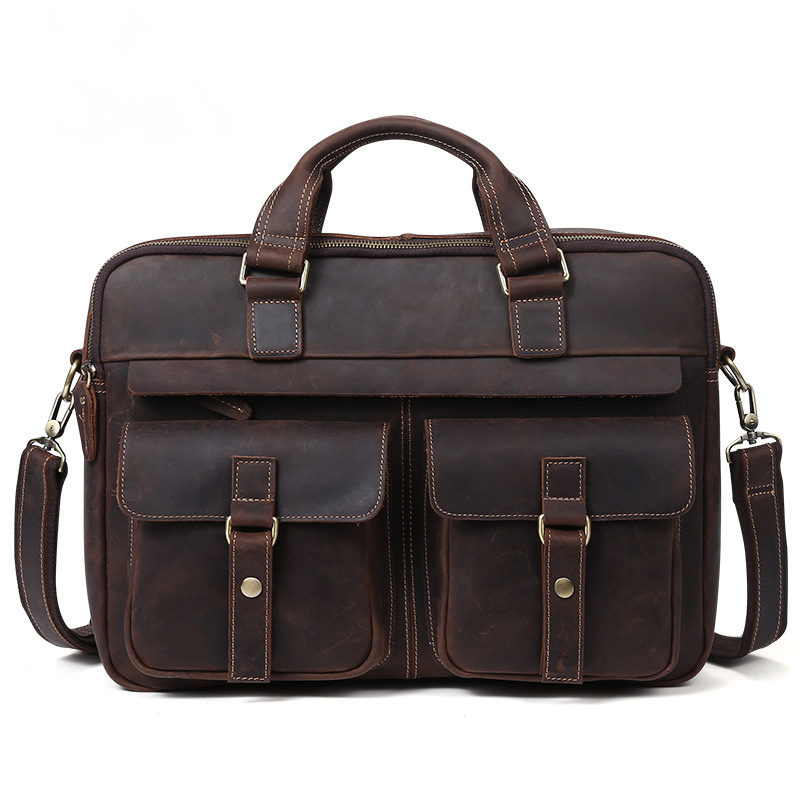 15.6" Men Vintage Leather Business Briefcase J6360-Leather Briefcase-Coffee-Free Shipping Leatheretro