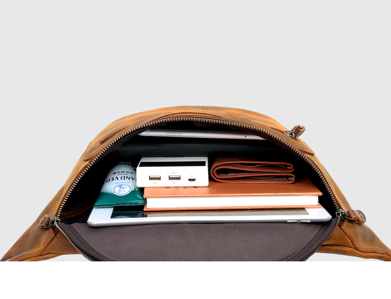 Men's Leather Waist Casual Bag 8725-Leather bags for men-Brwon Crazy horse-Free Shipping Leatheretro