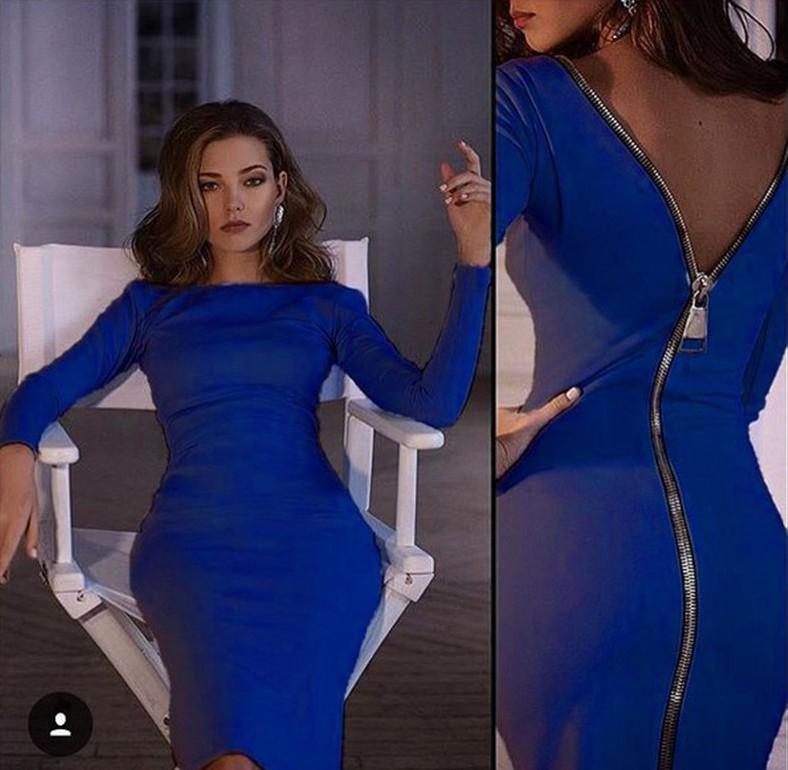 Sexy Back Zippered Bodycon Dresses-Sexy Dresses-Dark Blue-S-Free Shipping Leatheretro