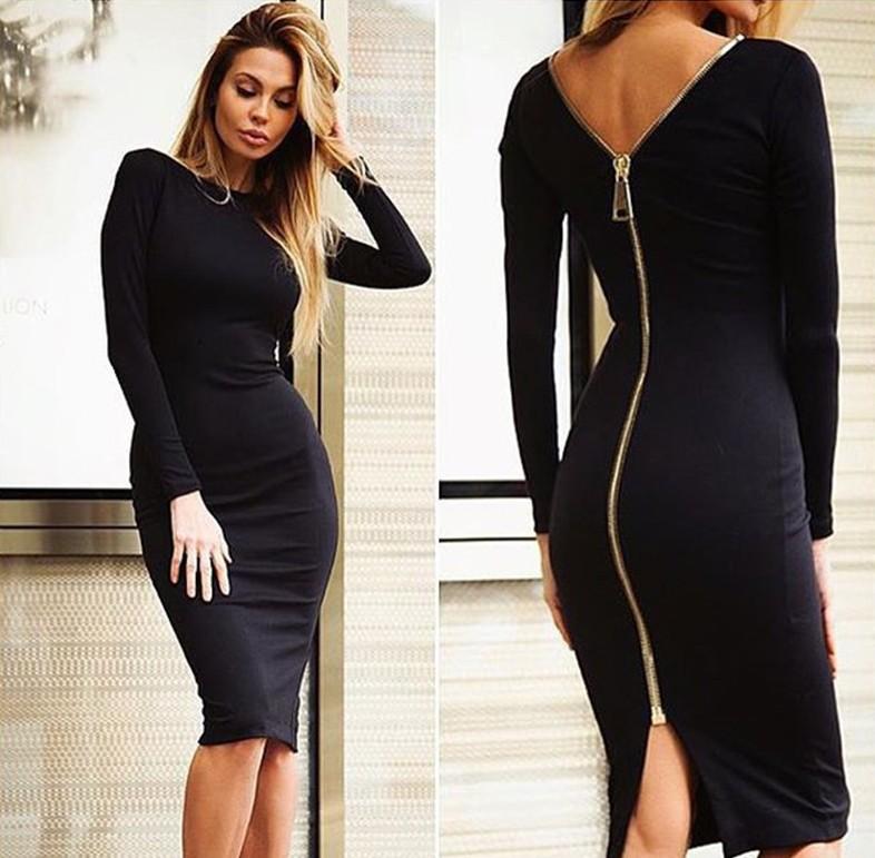 Sexy Back Zippered Bodycon Dresses-Sexy Dresses-Black-S-Free Shipping Leatheretro