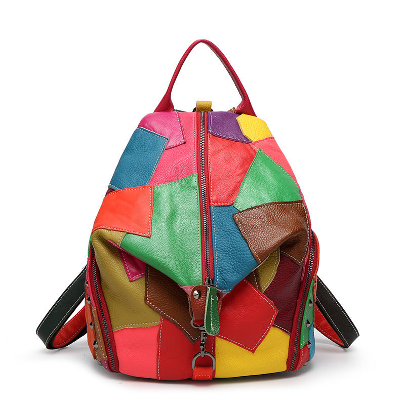 Fashion Colorful Leather Backpack for Women 1308-Leather Backpack for Women-Black-Free Shipping Leatheretro
